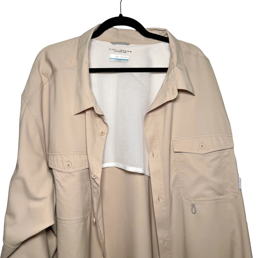 Columbia Mens Omni-Shade Ripstop Fishing Vented Shirt Beige 4XT Tall Long Sleeve - Picture 8 of 8